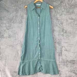 Valentina Naldi Dress Small Green Linen Lagenlook Beach Coastal Crochet Tiered